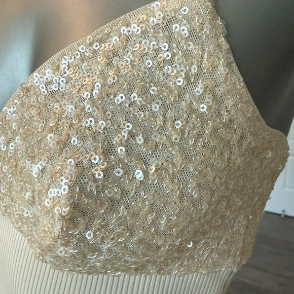 NEW Susana Monaco Sequin Bralette With Rib Trim Biege XS - Picture 4 of 5